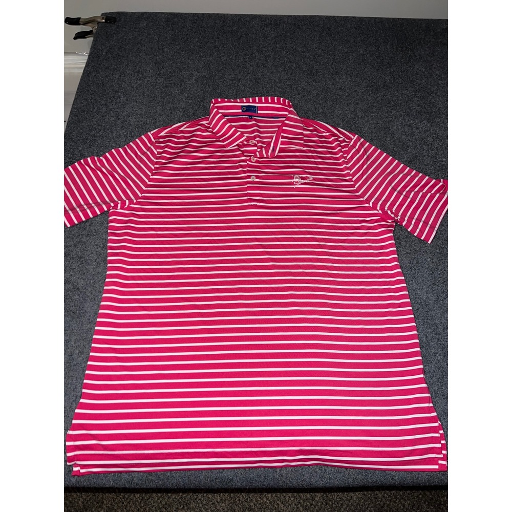 Stitch Golf Polo Shirt XL Pink White Striped Southern Hills Mens Short Sleeve
